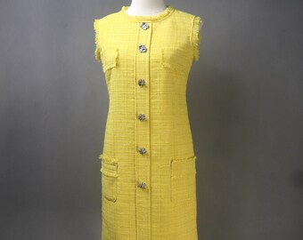 Bright Yellow Tweed Mini/midi Dress – Custom Made Plus Size
