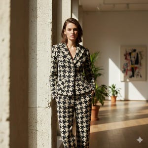 Custom Houndstooth Tweed Pants Suit: Bespoke Blazer and Trousers