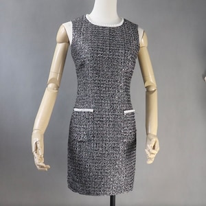 Custom Tweed Black Dress: Pearl Sequin Office Outfit