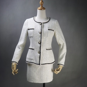 Custom Made Women&#39;s Sequinned Tweed Suit: Formal Jacket & Skirt