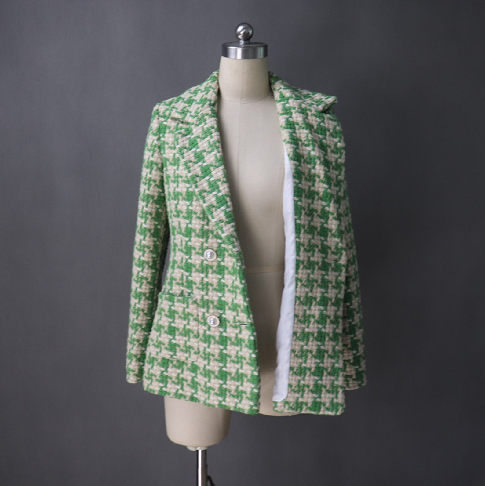 Womens CUSTOM MADE to Order Green Houndstooth Tweed Jacket Etsy