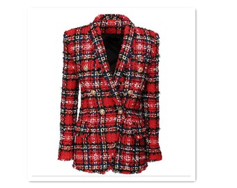red tweed coat