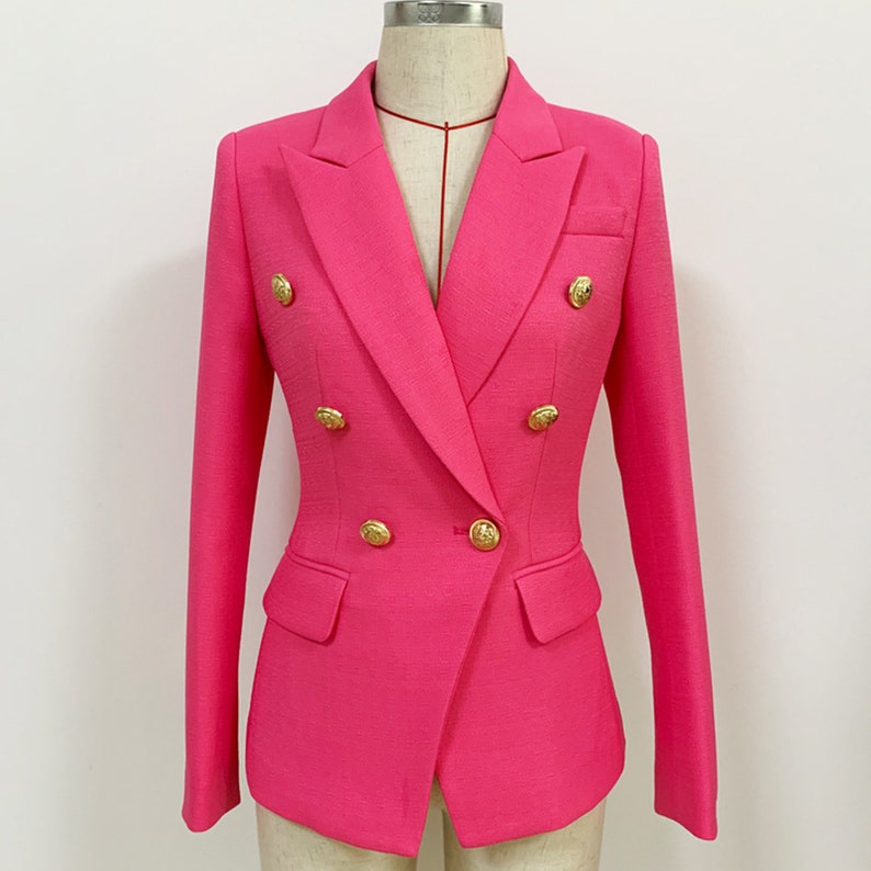 Blazer ajusté femme boutons dorés manteau noir blanc fuchsia blazer de costume bureau costume formel blazer Hot Pink