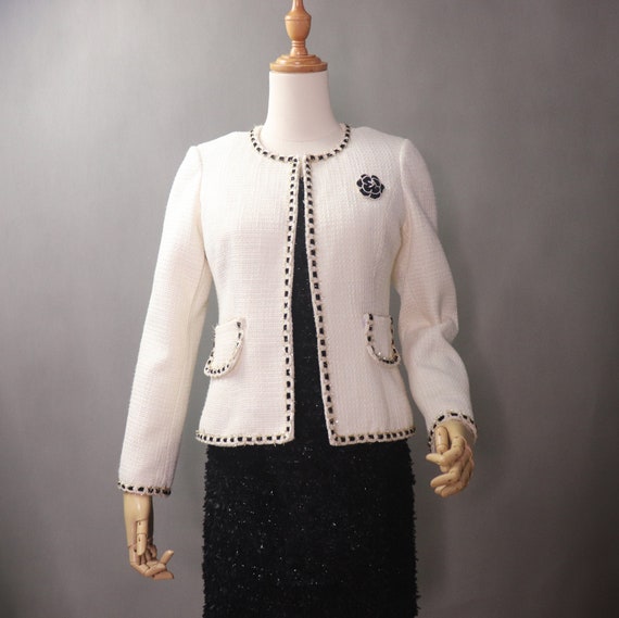 Necesitar café Humo Chaqueta de tweed blanca para mujer hecha a medida chaqueta - Etsy México