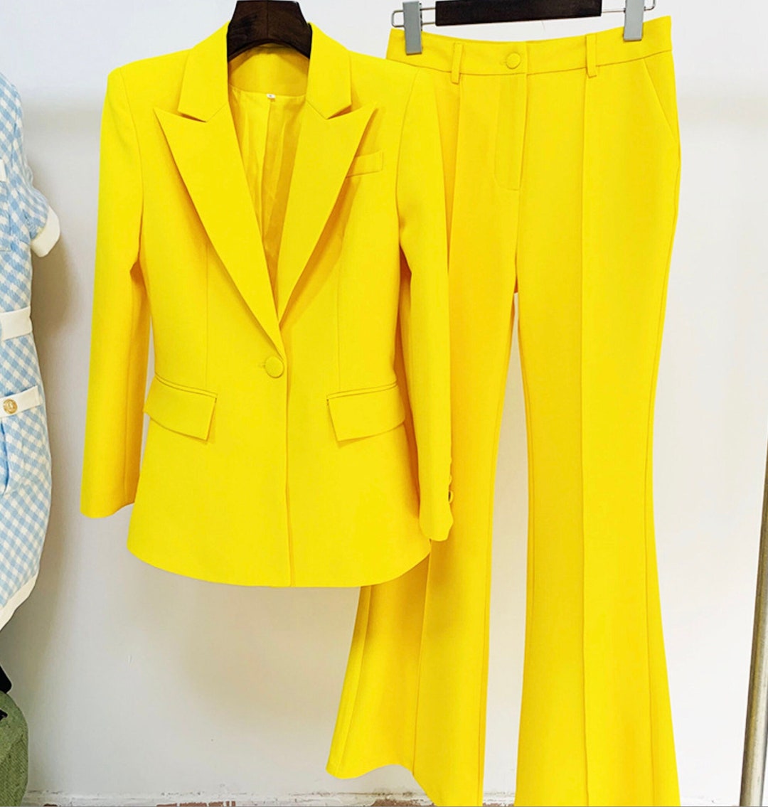 Women Purple / Yellow One Button Blazer Mid-high Rise Flare - Etsy