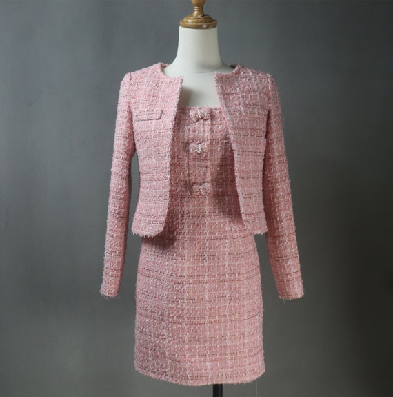 Pink tweed suit plus size hotsell