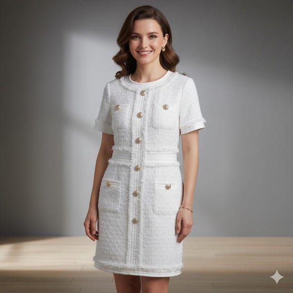 Black or White Dress: Custom Fit Plus Size Dress with Gold Buttons, Convertible Length
