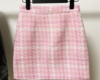 pink tweed skirt and jacket