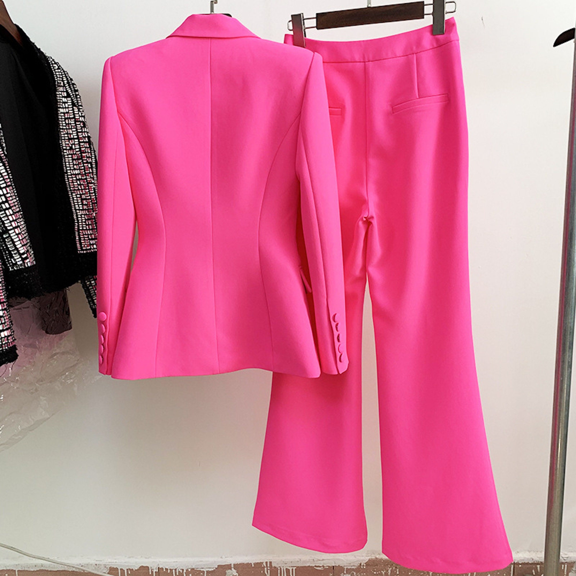 2022 Women Hot Pink Blazer Flare Long Trousers Suit | Etsy UK