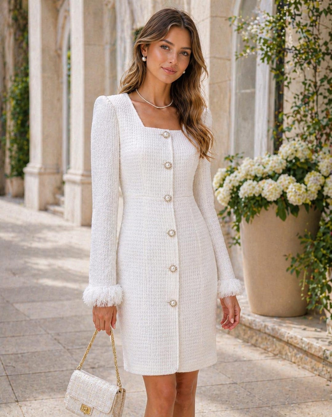 white tweed dress Chanel 25C White tweed dress size 36