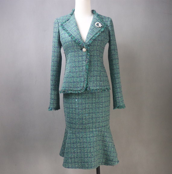 Spring Green Tweed Suit Custom in Plus Sizes Tweed Jacket +