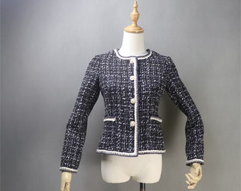 Custom Pearl Button Tweed Jacket: Women&#39;s Formal Blazer