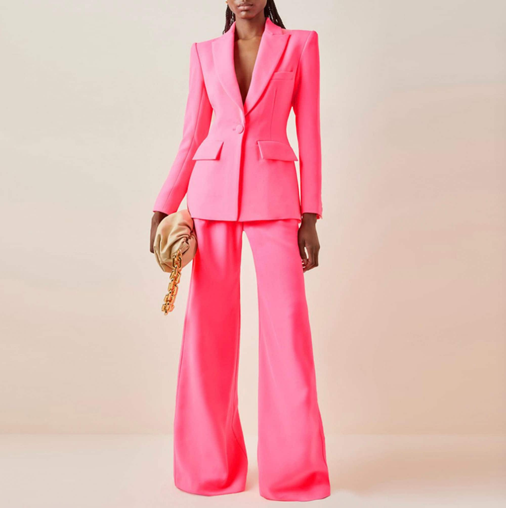 Women Hot Pink Blazer Mid-high Rise Flare Trousers Pants - Etsy Australia