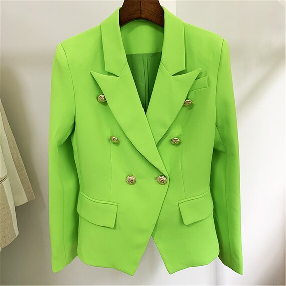Women's Fitted Golden Lion Buttons Blazer Neon Green