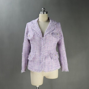 Purple Tweed Jacket Suit – Bespoke Tassel Pearl Button Jacket, Girls or Women’s Formal Set