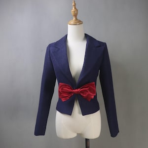 Red Bow Fitted Short Blazer – Custom Made Elegant Tailored Jacket