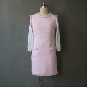 Handmade Pink Tweed Dress: Custom Pearl Button Party Dress