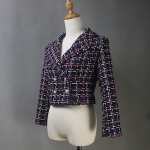 Tweed Crop Jacket CUSTOM MADE in Plus / Petite Sizes Checked  tweed jacket, with Matching Skirt, Pants, Dress for Formal Events