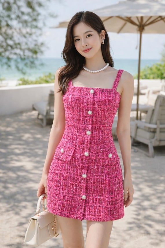hot pink tweed dress Elle Hot Pink Tweed Dress Confetti Boutique