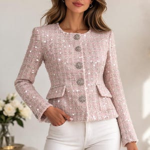Pink Tweed Jacket: Custom made in Any size