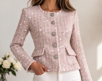 Pink Tweed Jacke: In jeder Größe maßgefertigt