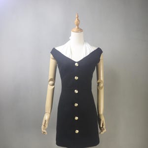 Black Tweed Dress with White Halter Neck – Bespoke Mini to Midi Formal Dress