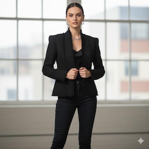 Exaggerated Shoulder Tweed Jacket – Custom Made, Plus & Petite Sizes