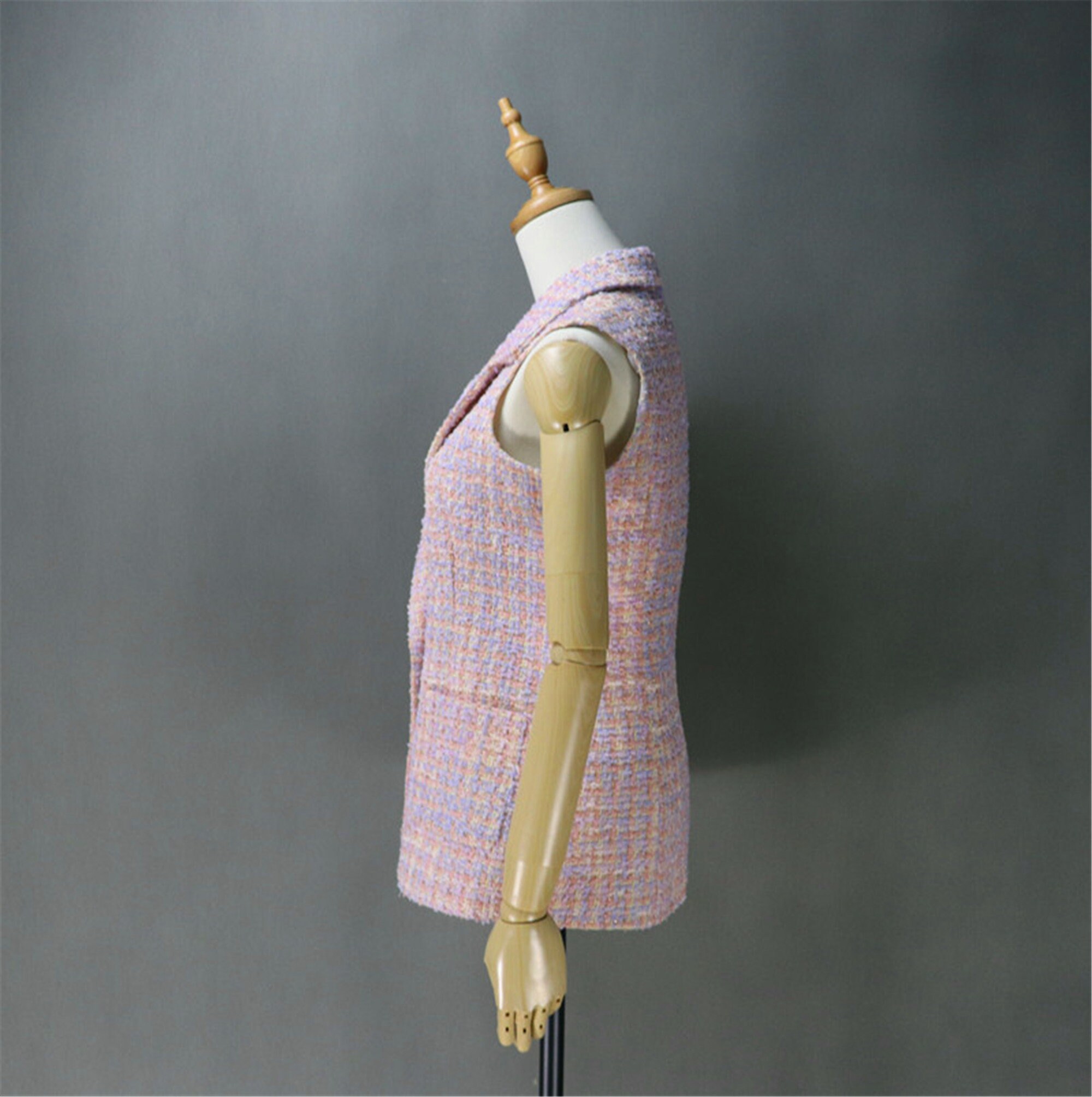 Pink / Brown Tweed Mid-length Vest / CUSTOM MADE / Check