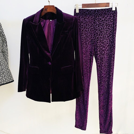 Women Dark Purple Velvet One Button 