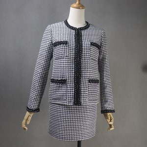 Houndstooth Tweed Suit: Custom Fit Jacket & Shorts, Skirt, or Trousers with Jewellery Trim