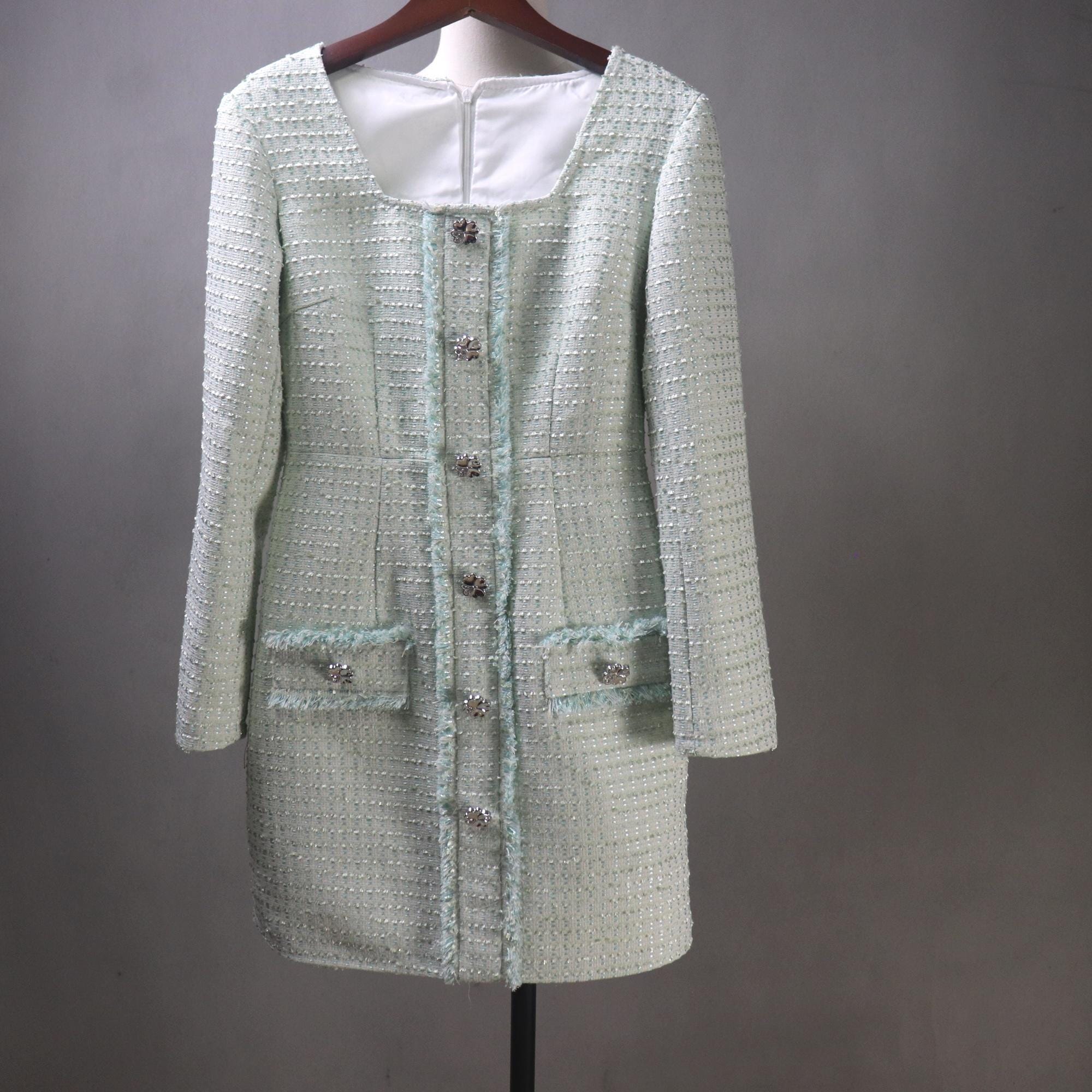 green maternity dress formal Backless Tweed Mini Dress – shop9899 main image 0