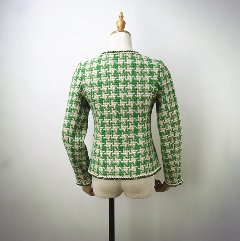 Womens CUSTOM MADE Houndstooth Tweed Jacket Coat Blazer Green Etsy