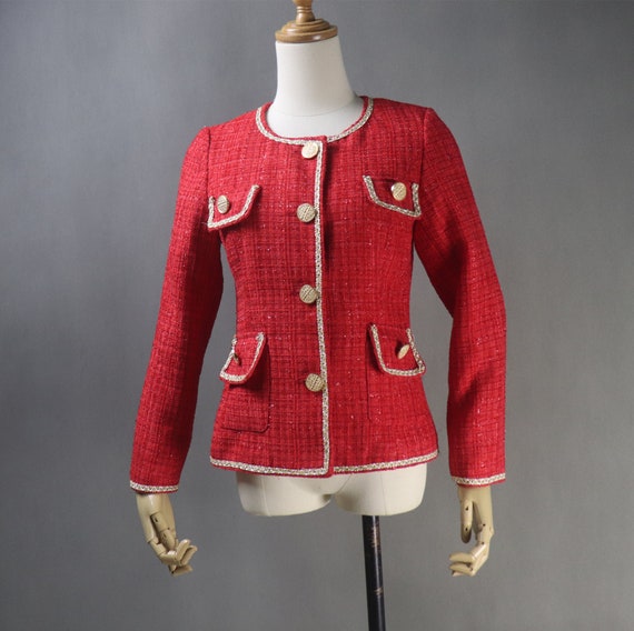 Bespoke Red Tweed Jacket Custom Made in Plus Sizes Sequinned Fabric for Personalised Gift Graduation Wedding Guest Suit Formal Event Etsy UK