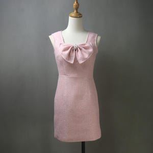 Custom Light Pink Tweed Dress: Sequin Bow, Bridesmaid, Party