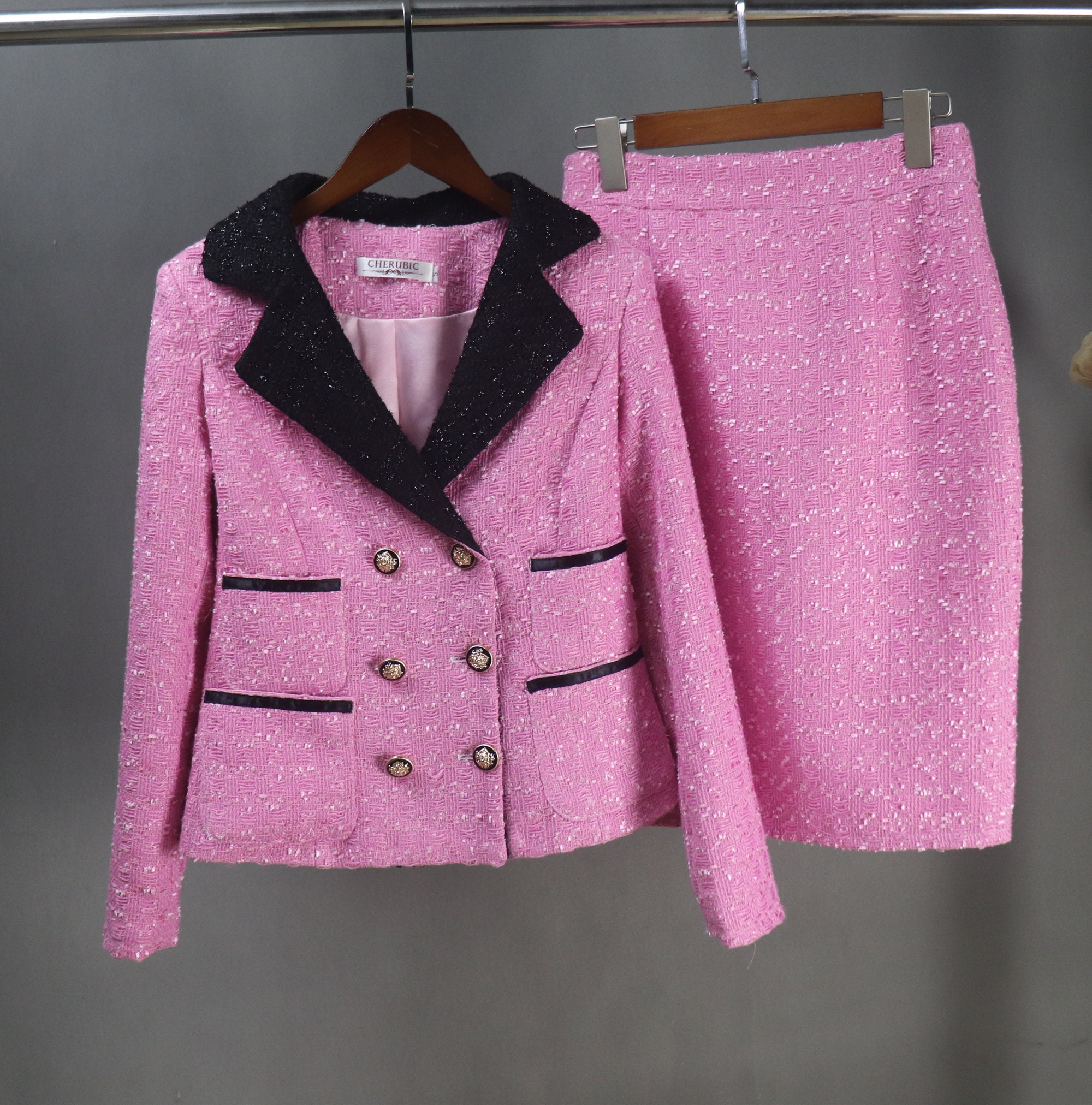 Women Custom Made Hot Pink Vintage Style Tweed Suit / Drag 