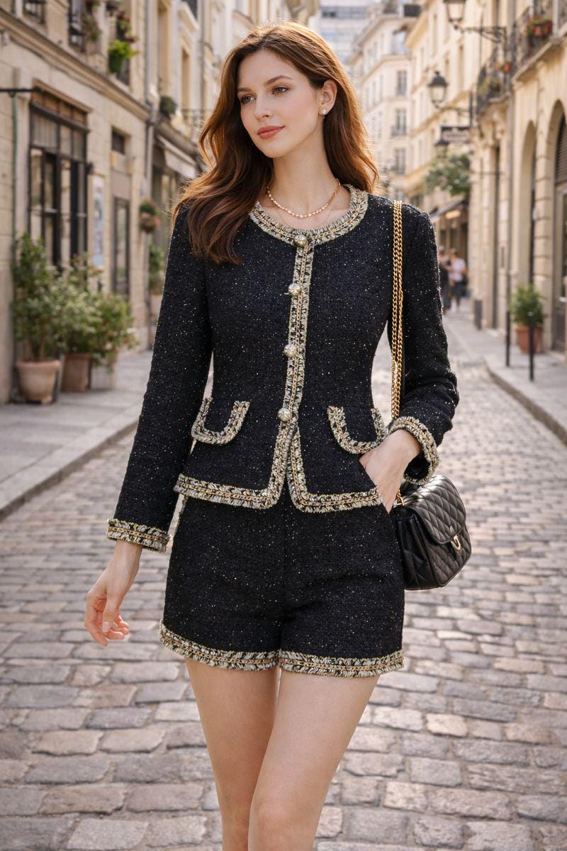 Custom Black Sequinned Tweed Shorts Suit: Plus Sizes - Etsy