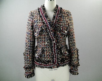 Femmes CUSTOM MADE Tassel Pearl Button Tweed Jacket Coat Blazer / Mariage, Journée du discours, Événement formel, Veste chaude, Veste formelle d’automne