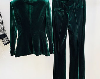 2022 Women Velvet Green Blazer Mid-high 