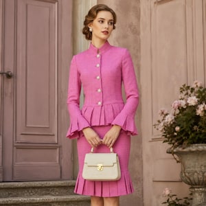 jacket with peplum dress Brocade Dress with Peplum Jacket Set