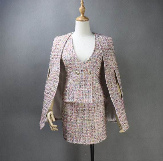 Pink tweed hotsell suit plus size