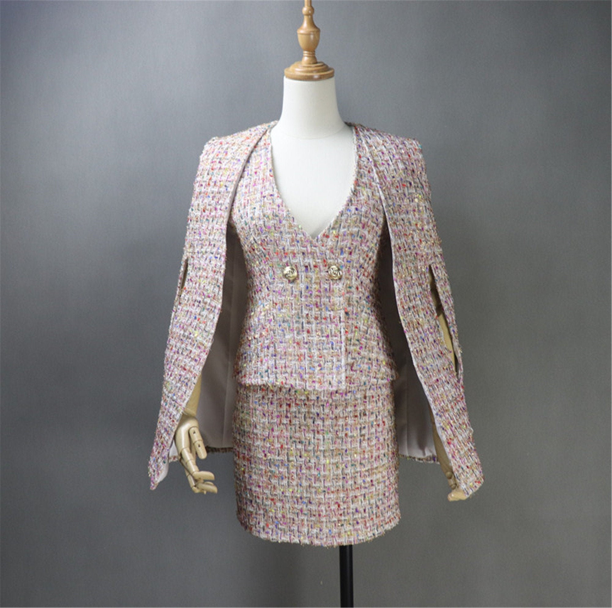 Womens Designer Inspired Multi-Color Sequined Tweed Suit *Customized Size* Womens Designer Inspired Multi-Color Sequined Tweed Suit *Customized Size*