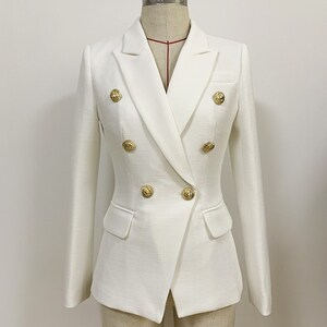 Blazer ajusté femme boutons dorés manteau noir blanc fuchsia blazer de costume bureau costume formel blazer Blanc