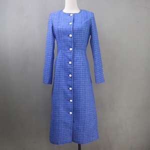 Royal Blue Tweed Long Dress – Custom Made, Plus Size, Formal Gown, Custom Length