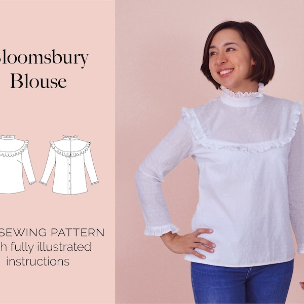 Bloomsbury Blouse PDF sewing pattern | Victoriana blouse | Various frill options | 2 size bands – UK 6–20 and 16–28 | full instructions