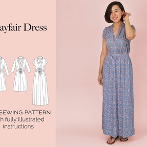 Drapey Jersey Maxi and Midi Dress PDF sewing pattern | 3 sleeve lengths | 2 size bands – UK 6–20 and 16–28 | fully illustrated instructions