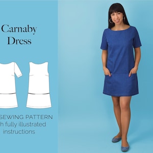 Shift Dress with Pockets PDF sewing pattern | Short sleeves or sleeveless options | UK 6–28 | fully illustrated instructions