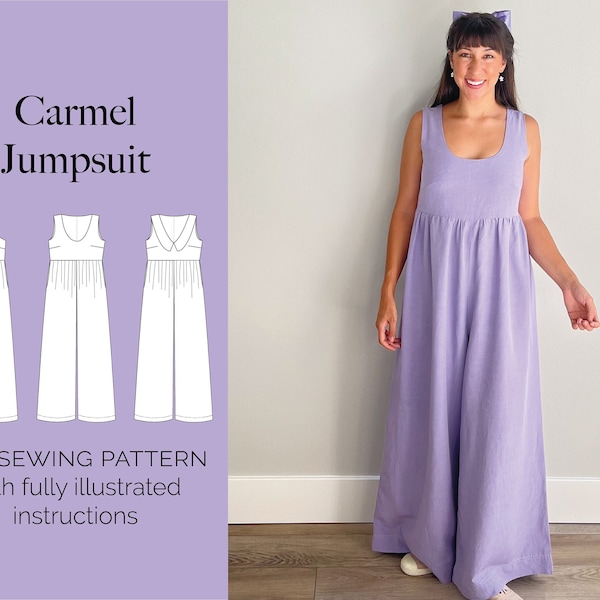 Wide-leg Jumpsuit PDF sewing pattern | Easy, loose, comfy jumpsuit | 4 neckline options | sizes UK 6–28 | fully illustrated instructions