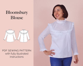 Victoriana Blouse PDF sewing pattern | High-neck ruffle blouse | 2 size bands – UK 6–20 and 16–28 | fully illustrated instructions
