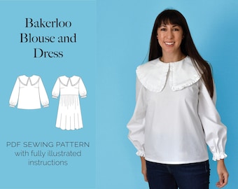 Bakerloo Blouse and Dress PDF sewing pattern | Big collar | 2 sleeve lengths | 2 size bands – UK 6–20 and 16–28 | full instructions