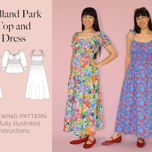 Cottagecore Dress and Top PDF sewing pattern | Romantic, boho, elasticated | 7 sleeve options | UK 6–20 and 16–28 | full instructions